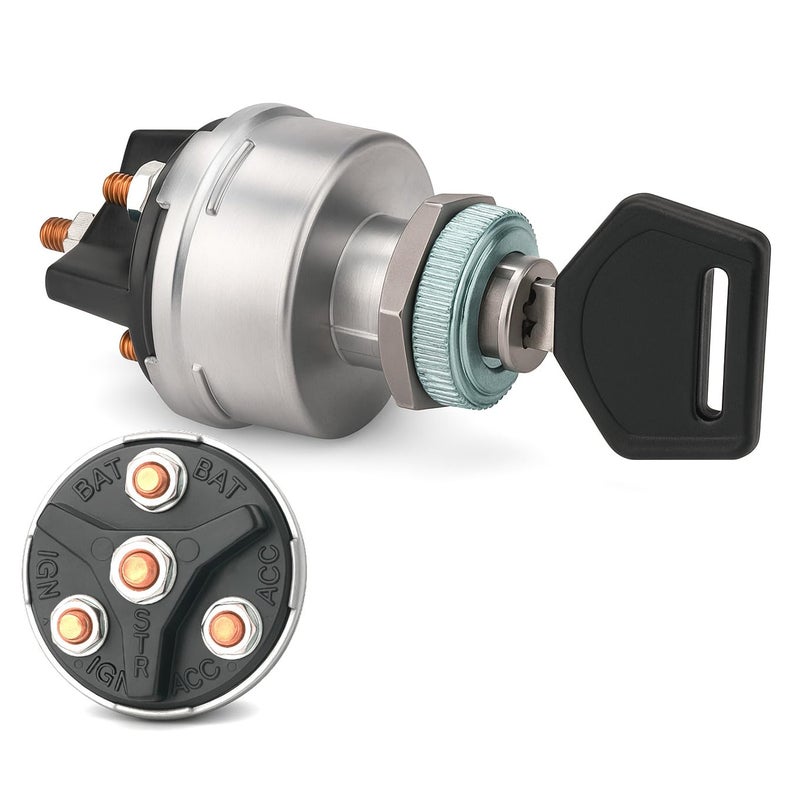 MGI SpeedWare 4-Position Universal Ignition Key Switch for 12V Car, Truck, Tractor, Trailer, Forklift - Acc/Off/IGN/(Start) - Image 1